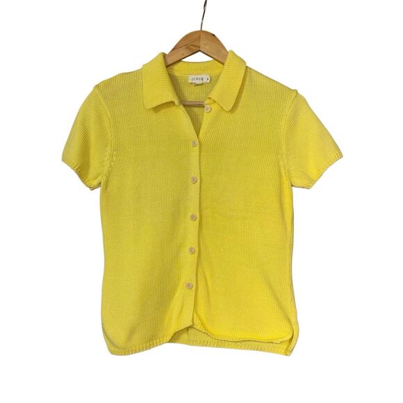 J.Crew knit short sleeve button up cardigan sweater top cotton butter yellow med - Picture 1 of 11